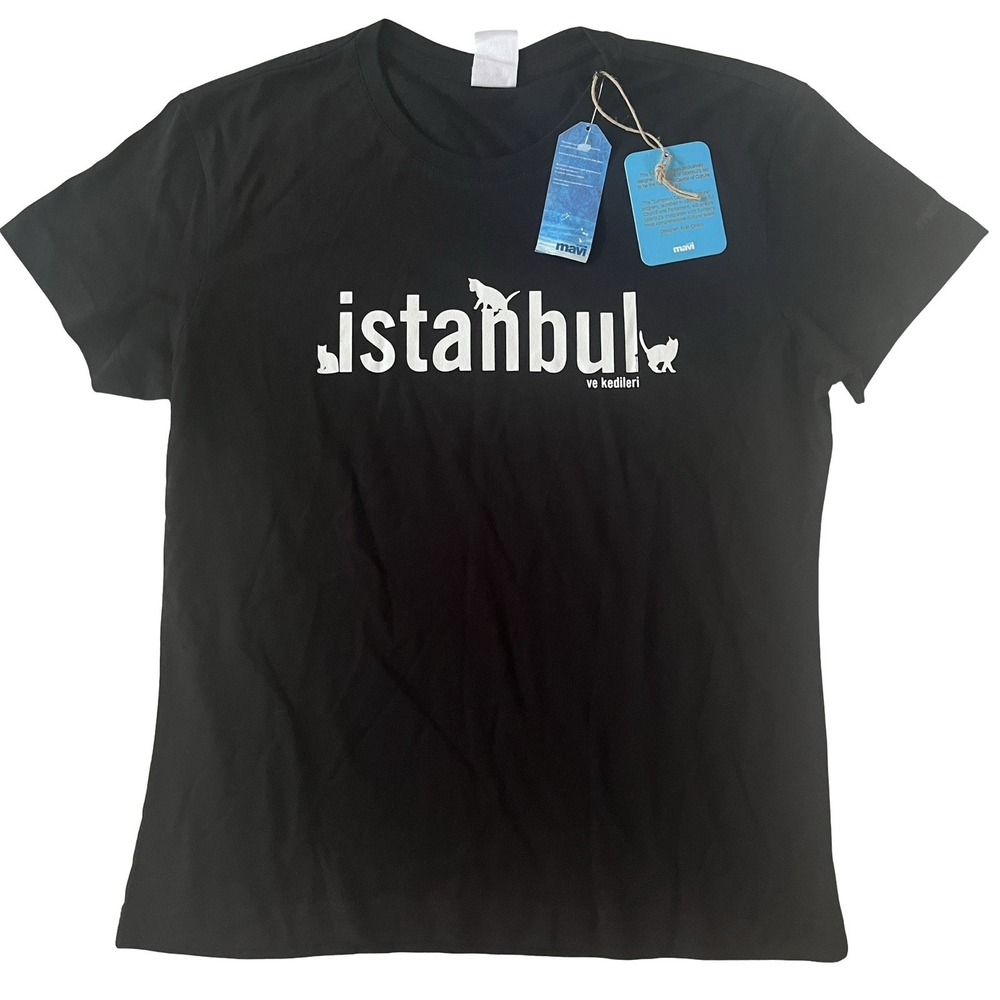 NWT Mavi Jeans Women Size XL Istanbul Cat T-Shirt Black White Logo Maviterranean